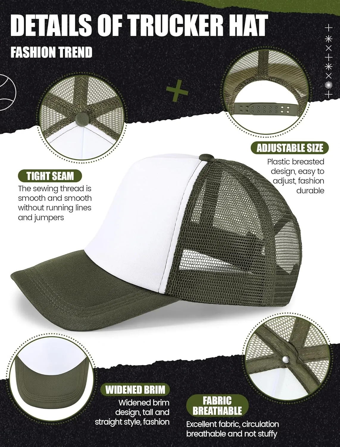10 Pcs Sublimation Blank Trucker Hats Bulk Mesh Baseball Cap Polyester Mesh Trucker Hat for Men and Women