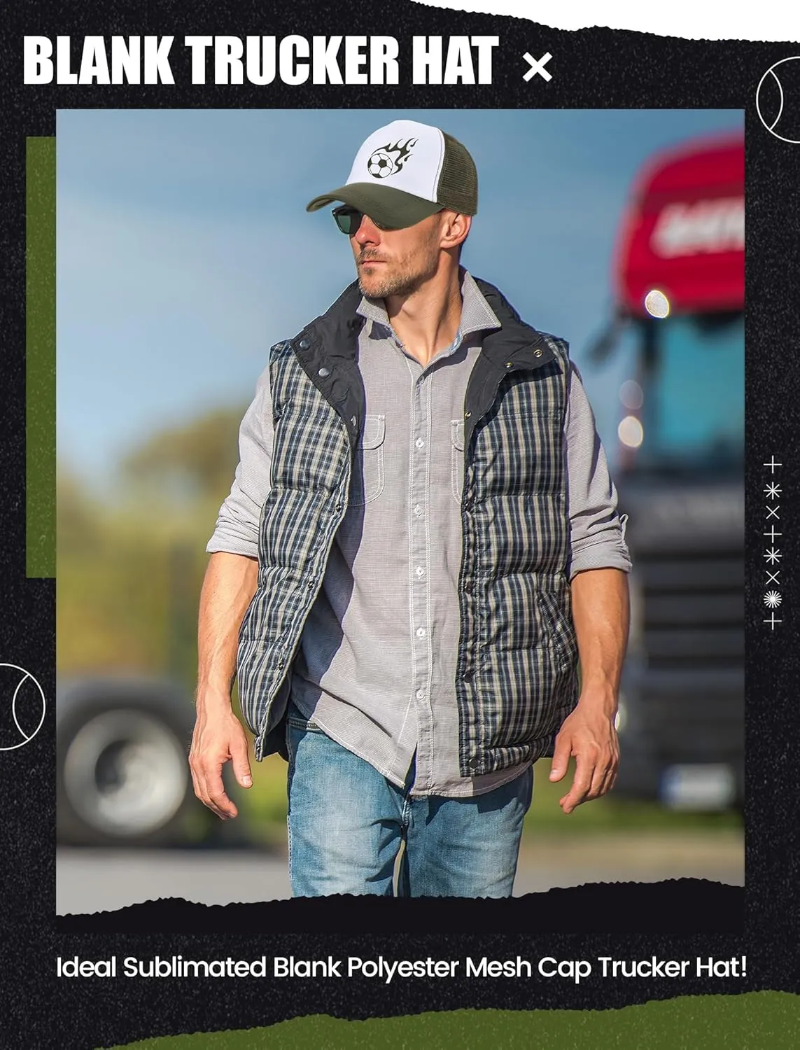 10 Pcs Sublimation Blank Trucker Hats Bulk Mesh Baseball Cap Polyester Mesh Trucker Hat for Men and Women