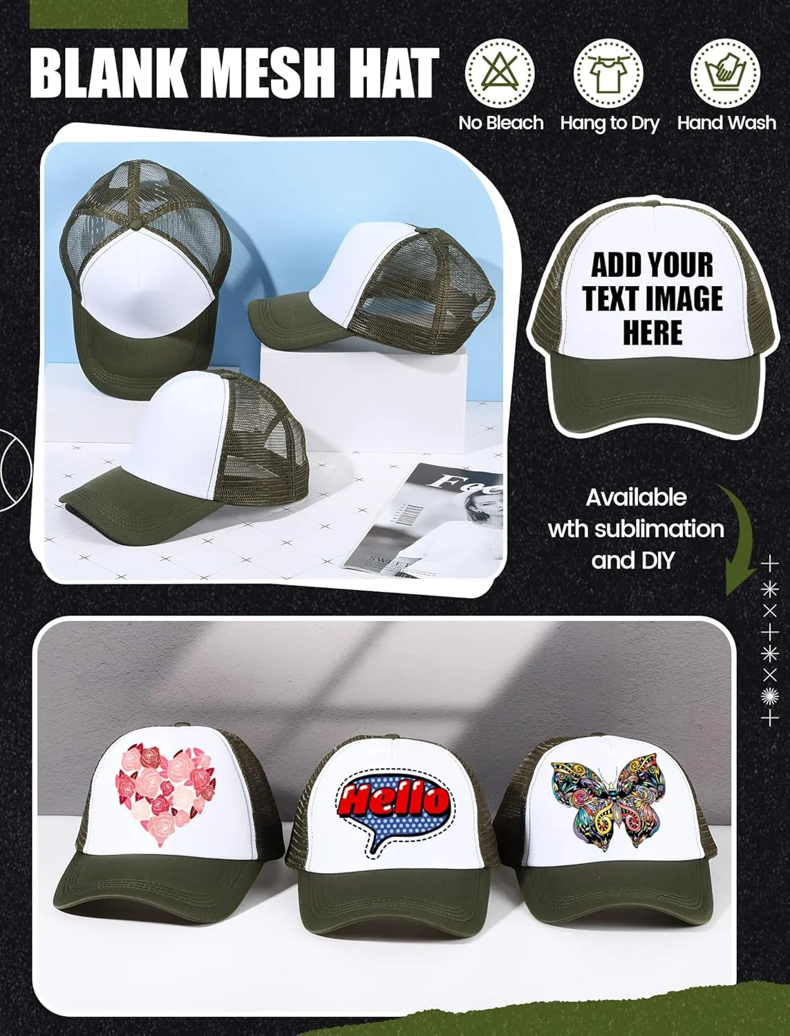 10 Pcs Sublimation Blank Trucker Hats Bulk Mesh Baseball Cap Polyester Mesh Trucker Hat for Men and Women