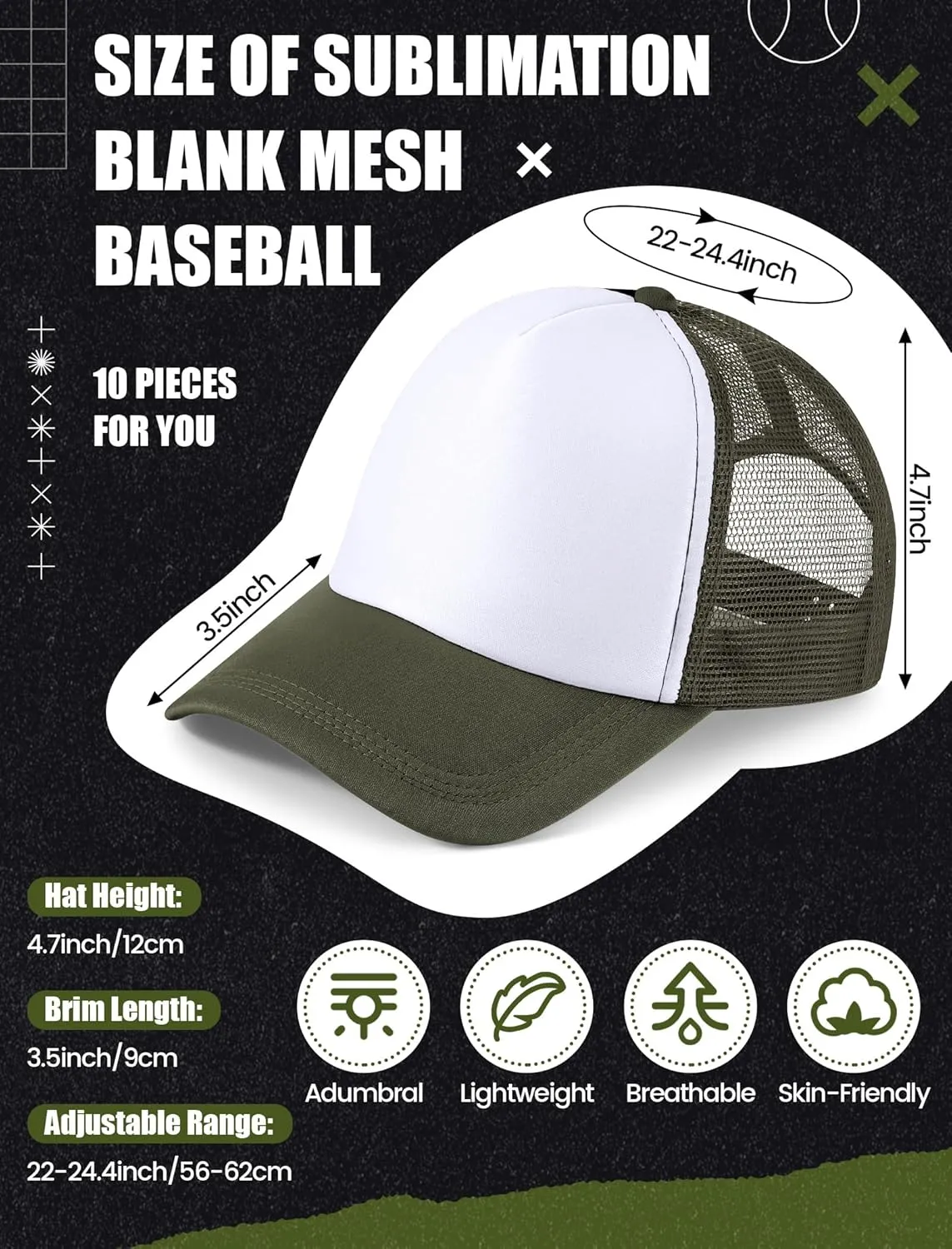 10 Pcs Sublimation Blank Trucker Hats Bulk Mesh Baseball Cap Polyester Mesh Trucker Hat for Men and Women