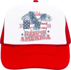 1776 Made in America Patriotic Eagle Hat Classic 5 Panel Foam Front Mesh Snap Back Trucker Hat