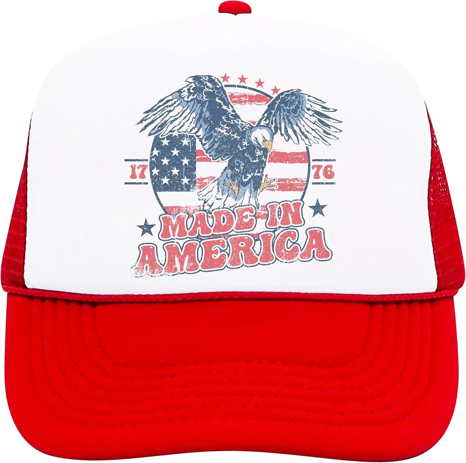 1776 Made in America Patriotic Eagle Hat Classic 5 Panel Foam Front Mesh Snap Back Trucker Hat