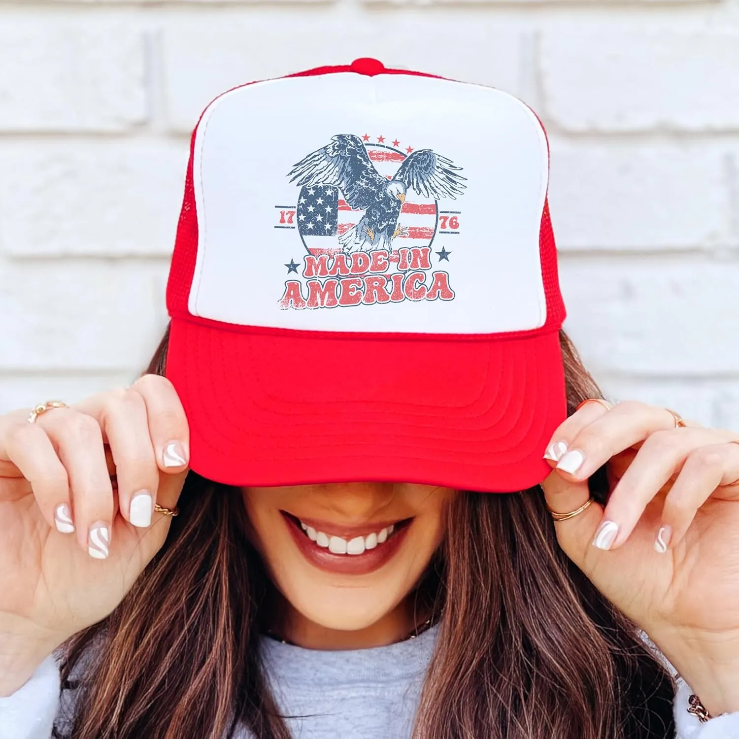 1776 Made in America Patriotic Eagle Hat Classic 5 Panel Foam Front Mesh Snap Back Trucker Hat