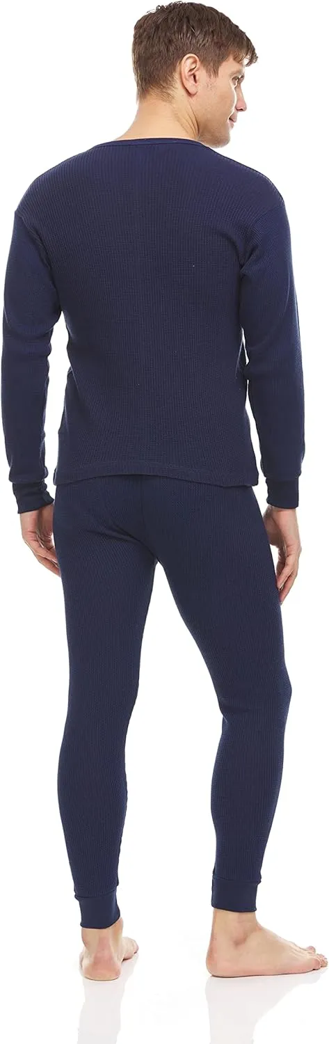 3 Pack of 2pc Thermal Sets for Men, Base Layer Long Johns Underwear, Top & Bottom, Cotton, Solid Colors