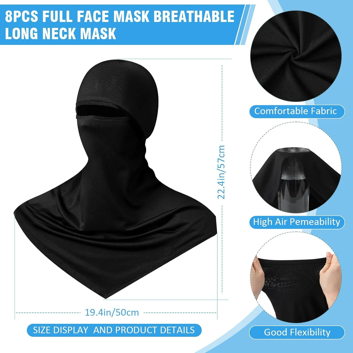 8 Pcs Balaclava Full Face Masks Summer Balaclava Long Face and Neck Cover Breathable Sun Protection for Men Women