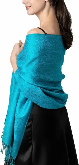 Achillea Two Tone Vintage Paisley Pashmina Scarf, Shawls and Wraps for Dresses, Lightweight Scarf for All Season
