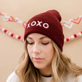 Adult Beanie - XOXO - Maroon w/ White