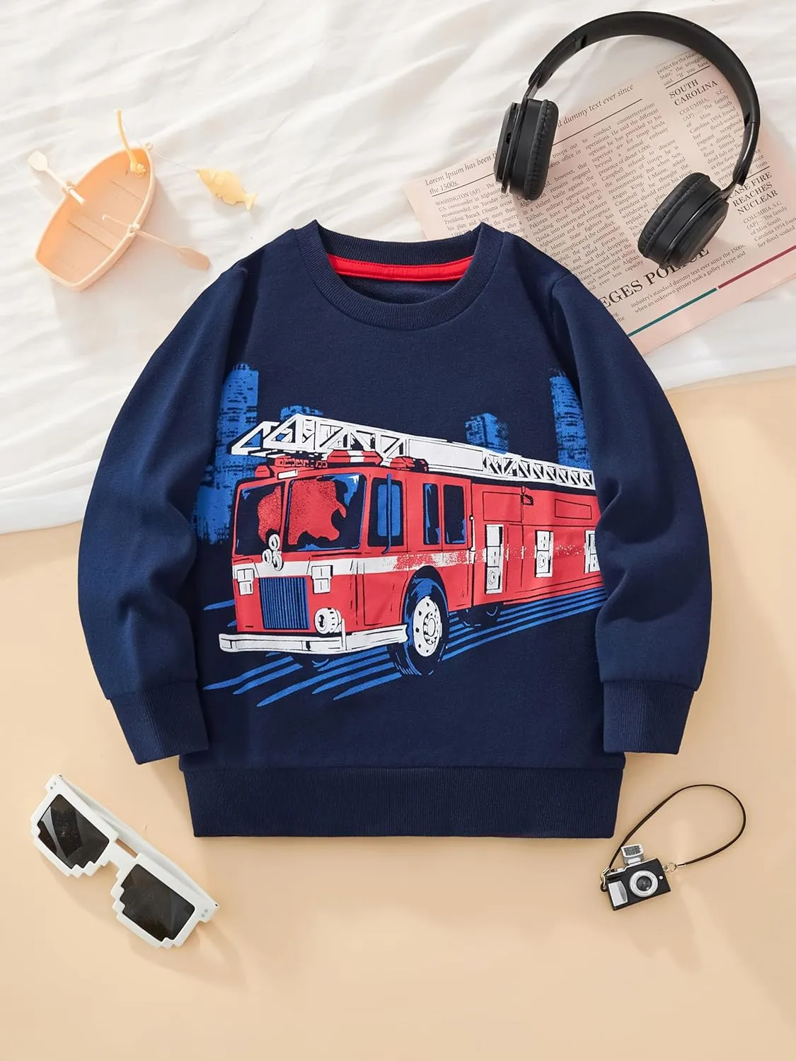 Akyzic Boys Sweatshirts Cotton Long Sleeve Crewneck Pullover Toddler Kids Winter Warm Shirt Sweater Tops 3t-8t