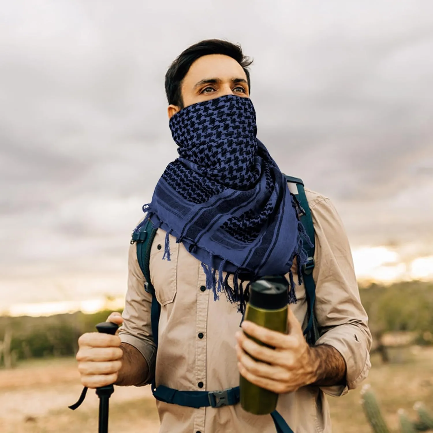 Aonal Military Shemagh Tactical Desert Scarf, 100% Cotton Keffiyeh Neck Head Scarf Wrap for Men Women
