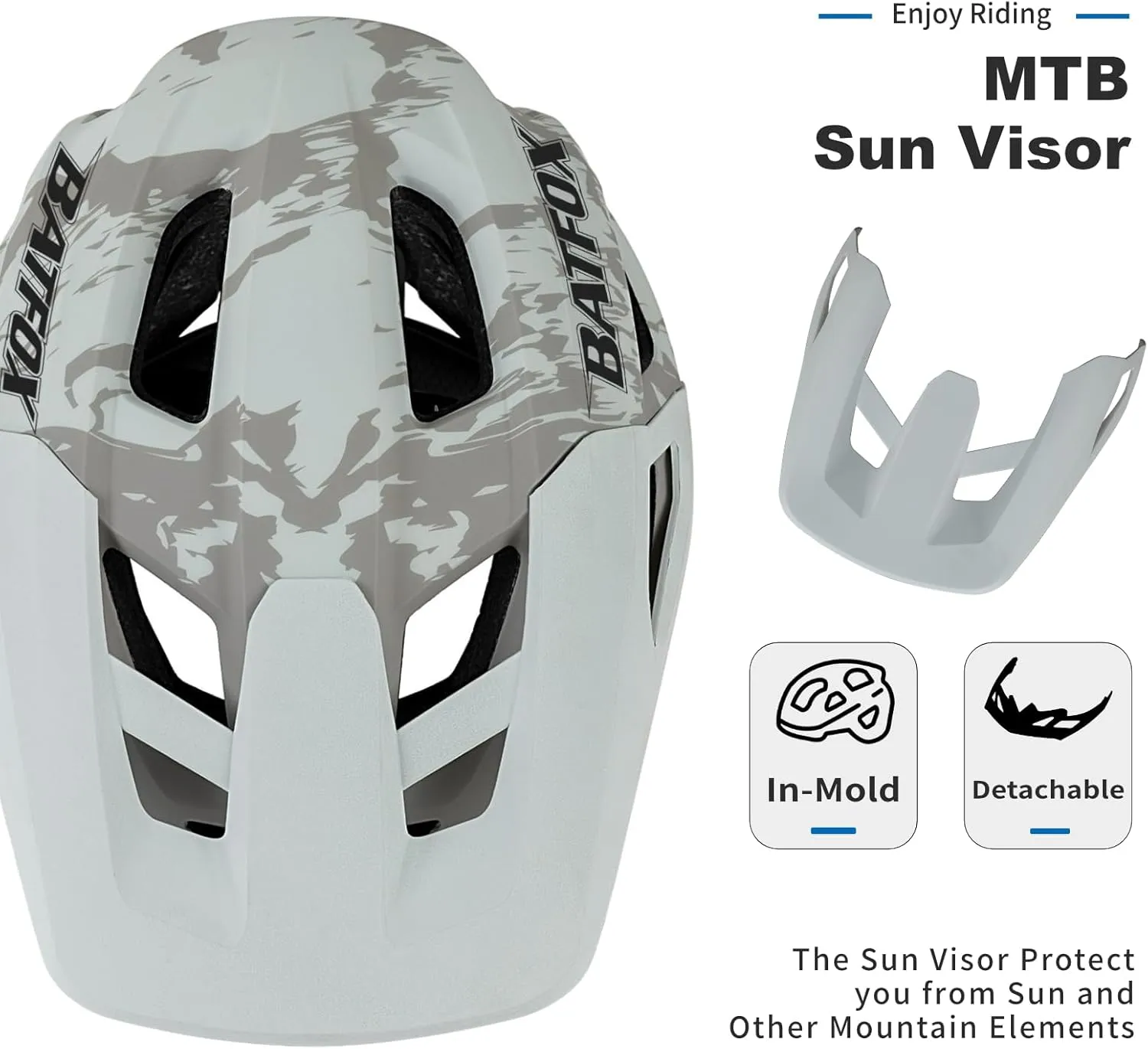 BATFOX Mountain Bike Helmet for Men Women,MTB Bicycle Cycling E-Bike Helmet for Adults Fit(52-60CM)