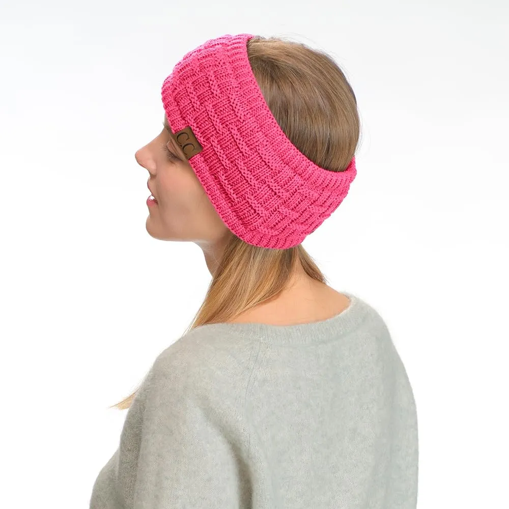 C.C Exclusives Womens Head Wrap Sherpa Fuzzy Fleece Lined Headbands Stretch Knit Ear Warmer (Candy Pink)