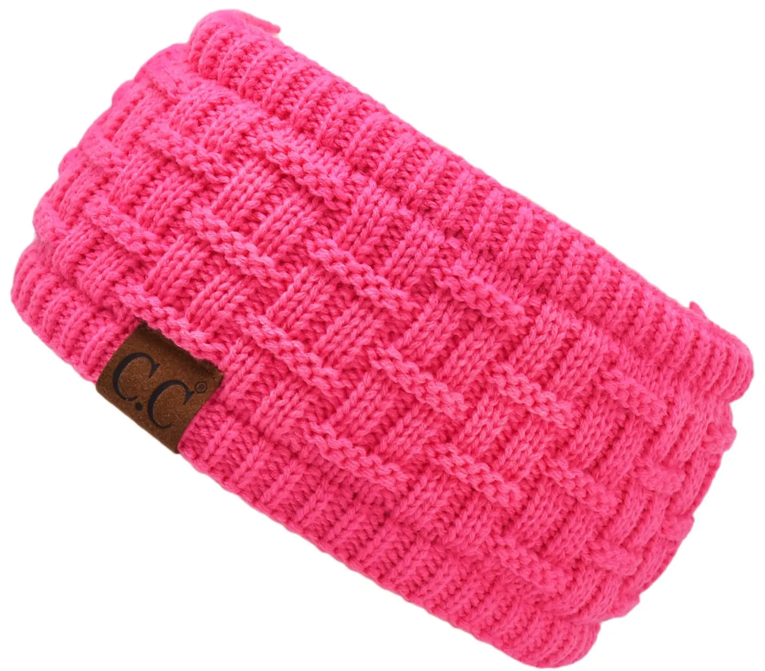 C.C Exclusives Womens Head Wrap Sherpa Fuzzy Fleece Lined Headbands Stretch Knit Ear Warmer (Candy Pink)