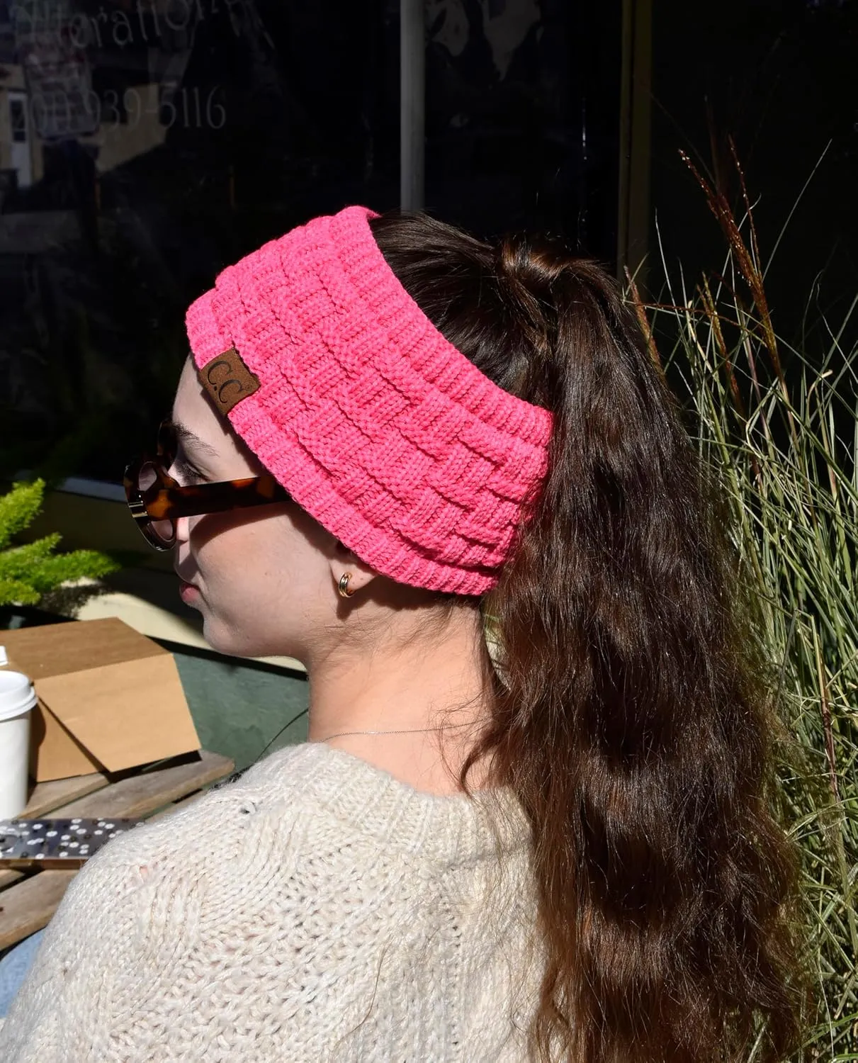 C.C Exclusives Womens Head Wrap Sherpa Fuzzy Fleece Lined Headbands Stretch Knit Ear Warmer (Candy Pink)