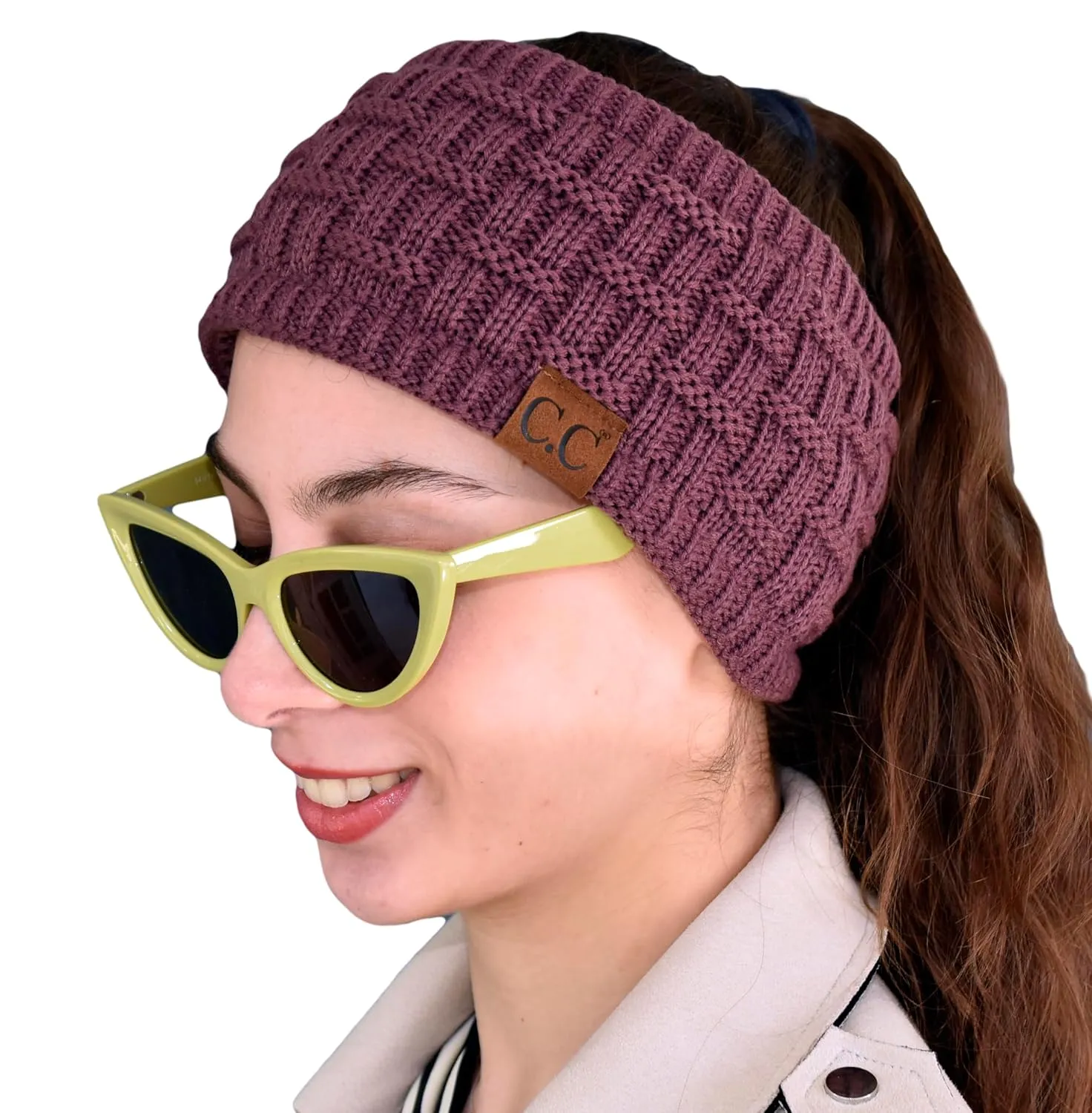 C.C Exclusives Womens Head Wrap Sherpa Fuzzy Fleece Lined Headbands Stretch Knit Ear Warmer (Coco Berry)