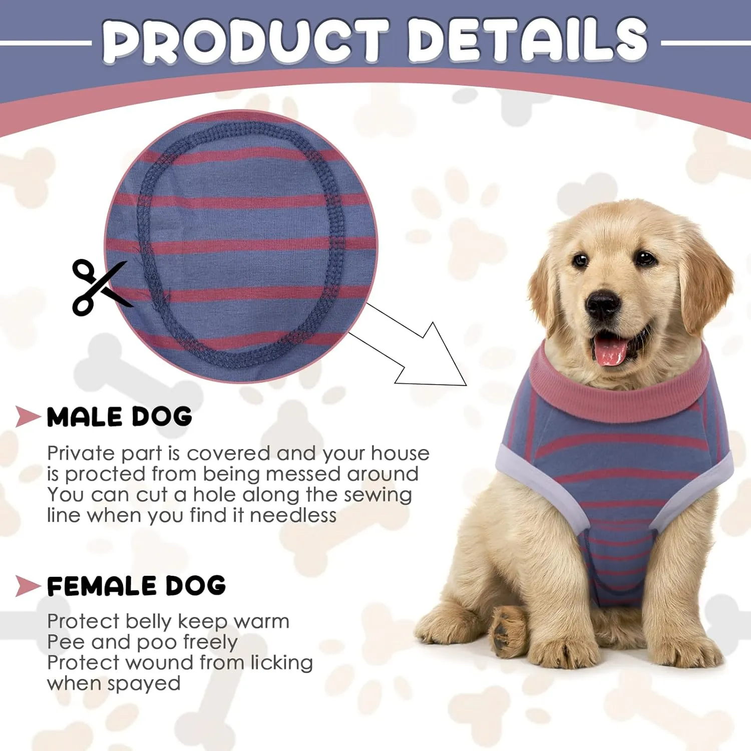 Dog Recovery Suit, Puppy Surgical Pajamas Bodysuit for Dogs Cats After Spay Neuter Surgery Abdominal Wound Bandages, Striped Onesie Pant for Shedding Skin Disease, Anti-Licking Cone Alternative S