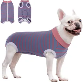Dog Recovery Suit, Puppy Surgical Pajamas Bodysuit for Dogs Cats After Spay Neuter Surgery Abdominal Wound Bandages, Striped Onesie Pant for Shedding Skin Disease, Anti-Licking Cone Alternative S