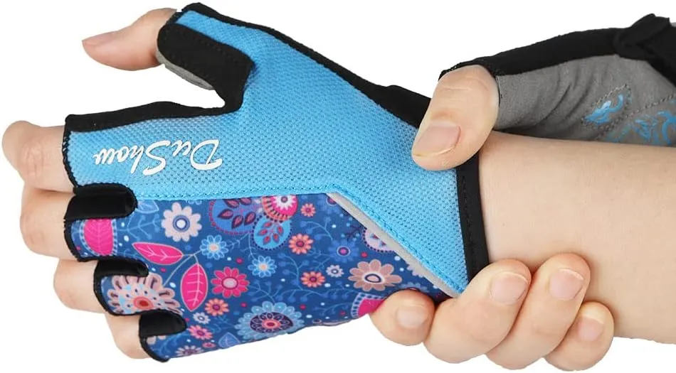 DuShow Women's Half Finger Gel Padded Bike Gloves - Anti-Slip, Shock-Absorbing for Cycling, Mountain & Road Biking