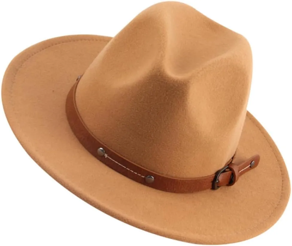 Elegant Flat Tops Jazz Hat Women Men's Woolen Jazz Hat Wide Brim for Parties Church Cosplay Khaki
