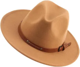 Elegant Flat Tops Jazz Hat Women Men's Woolen Jazz Hat Wide Brim for Parties Church Cosplay Khaki