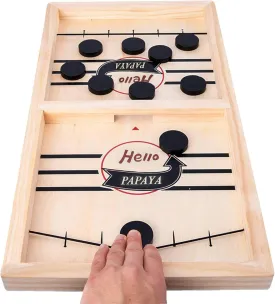 Fast Sling Puck Game - Test Your Speed and Accuracy with This Fast-Paced Wooden Air Hockey Desktop Battle Board Game - Guaranteed Fun Gifts for Family Night or Friends Party