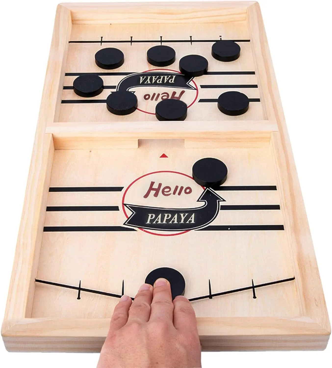Fast Sling Puck Game - Test Your Speed and Accuracy with This Fast-Paced Wooden Air Hockey Desktop Battle Board Game - Guaranteed Fun Gifts for Family Night or Friends Party