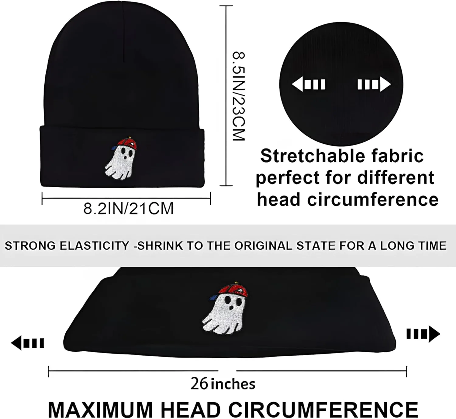 Funny Beanies Hat, Men's and Women's Winter Warm Black Fashion Cool Embroidered Knit Hat