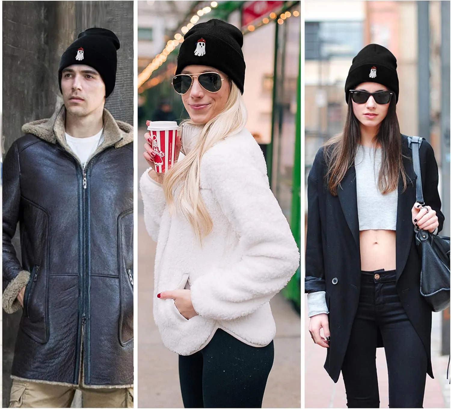 Funny Beanies Hat, Men's and Women's Winter Warm Black Fashion Cool Embroidered Knit Hat