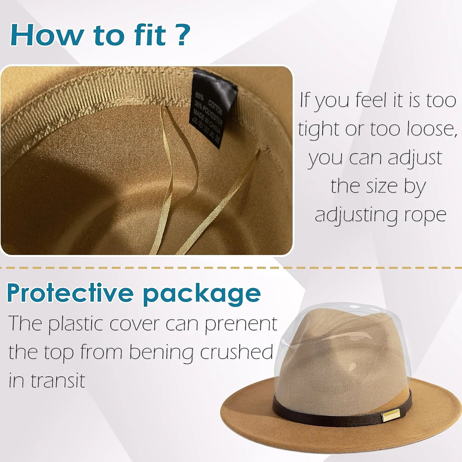 Gossifan Fedora Hats for Men Wide Brim Panama Hat with Classic Belt