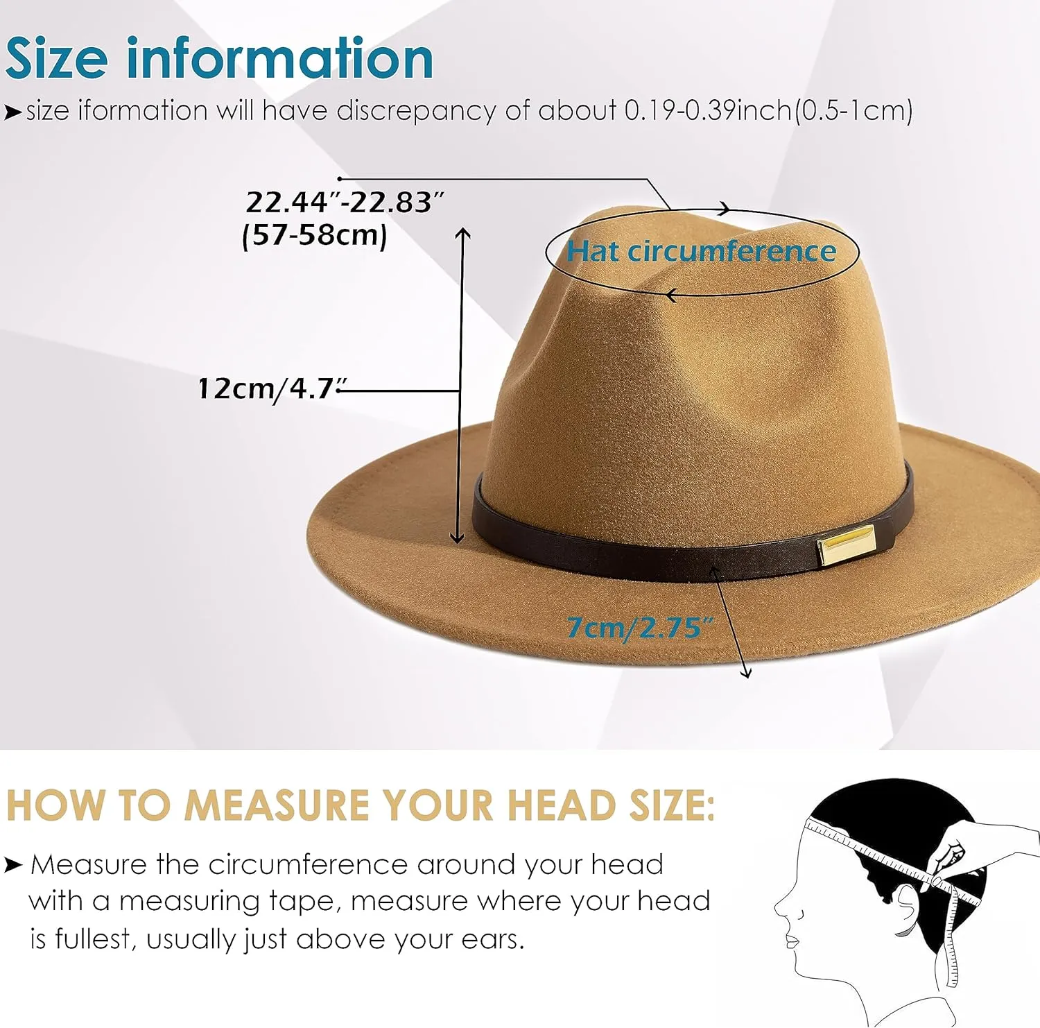 Gossifan Fedora Hats for Men Wide Brim Panama Hat with Classic Belt