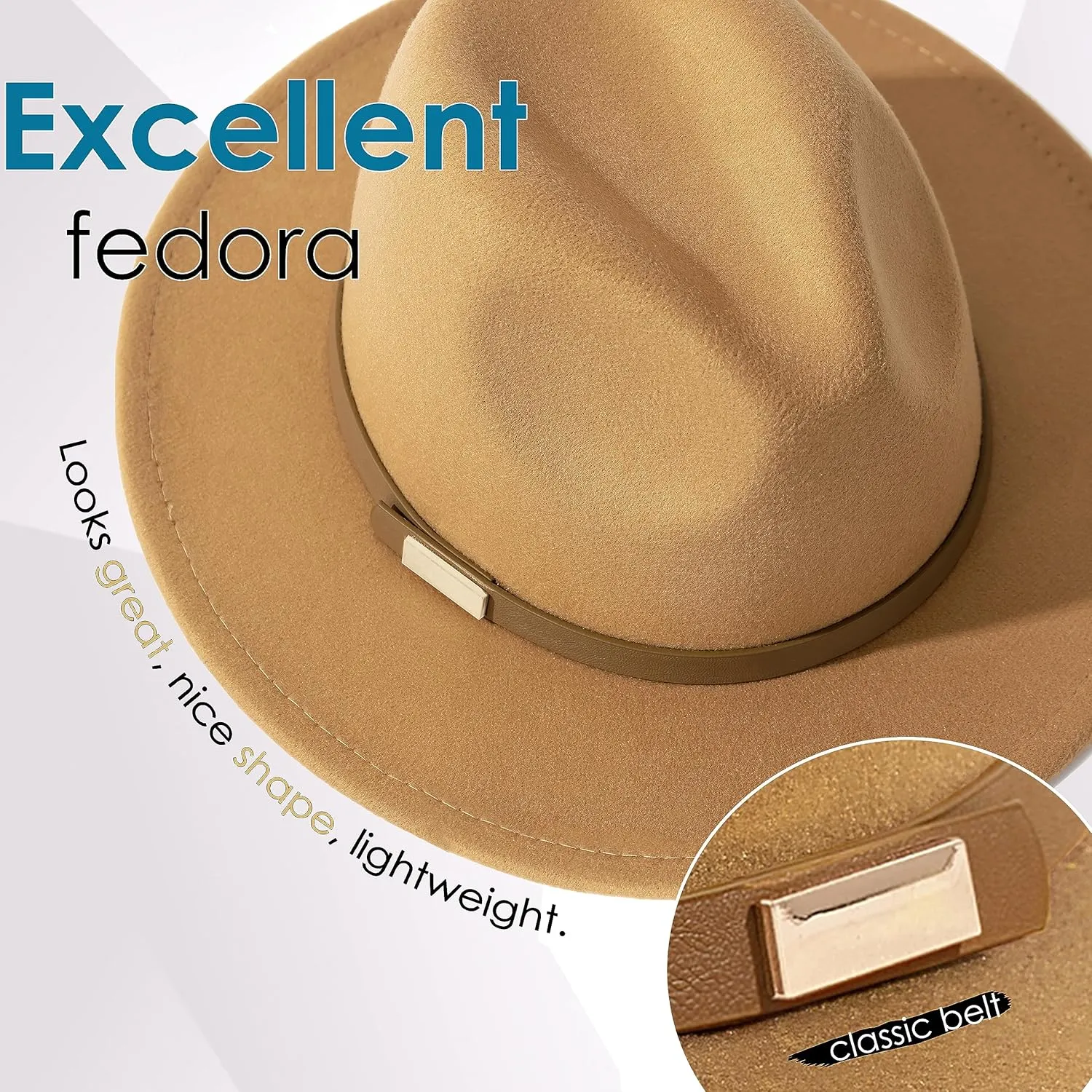 Gossifan Fedora Hats for Men Wide Brim Panama Hat with Classic Belt