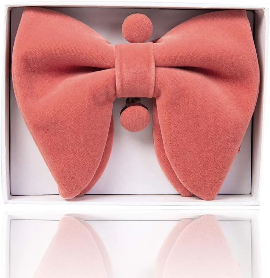 GUSLESON Mens Solid Plaid Velvet Pre-tied Adjustable Bow Tie and Pocket Square Cufflink Set with Gift Box