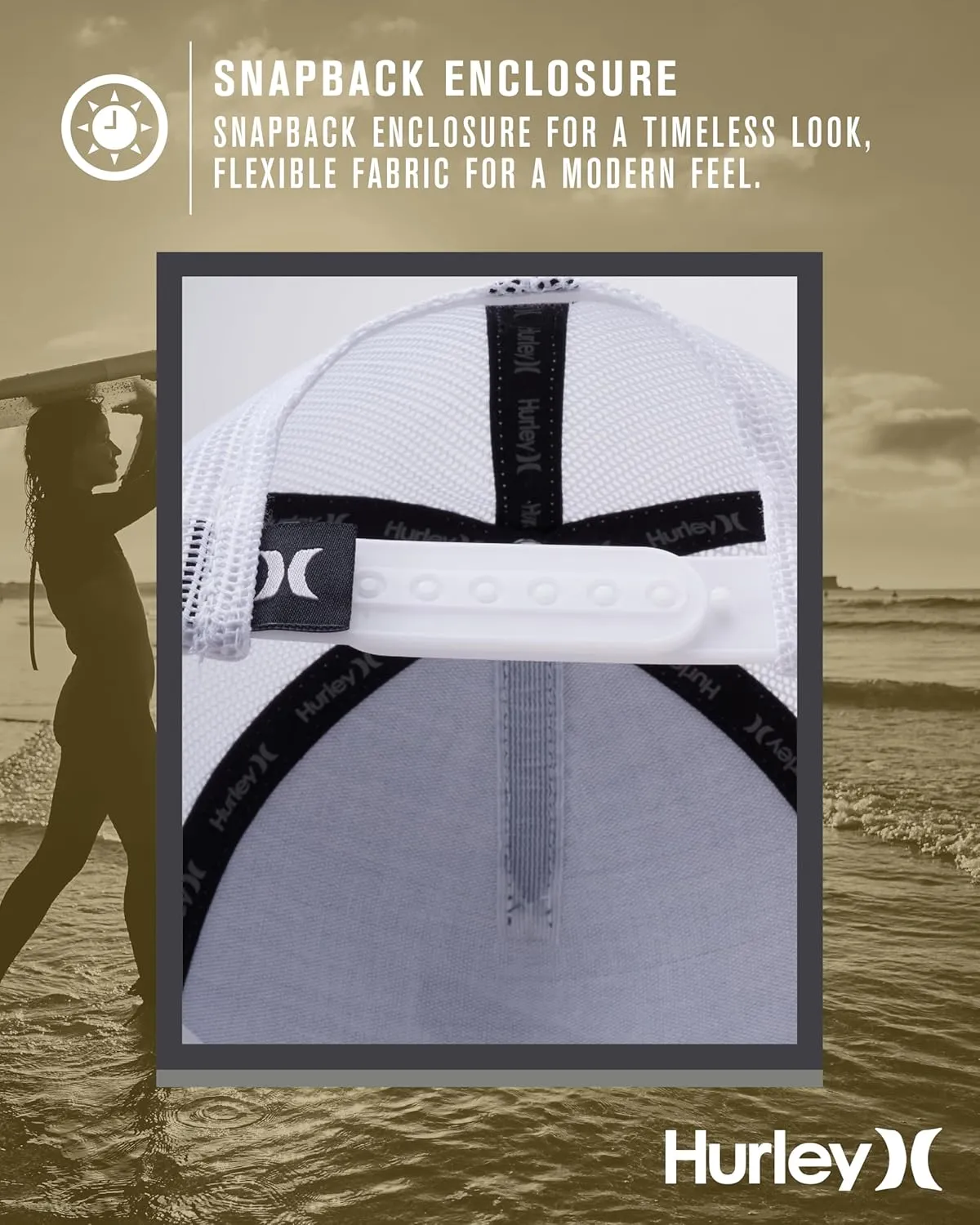 Hurley Men's Trucker Hat - Lightweight Breathable Poly Mesh Back Curved Bill Baseball Cap with Adjustable Snap Closure