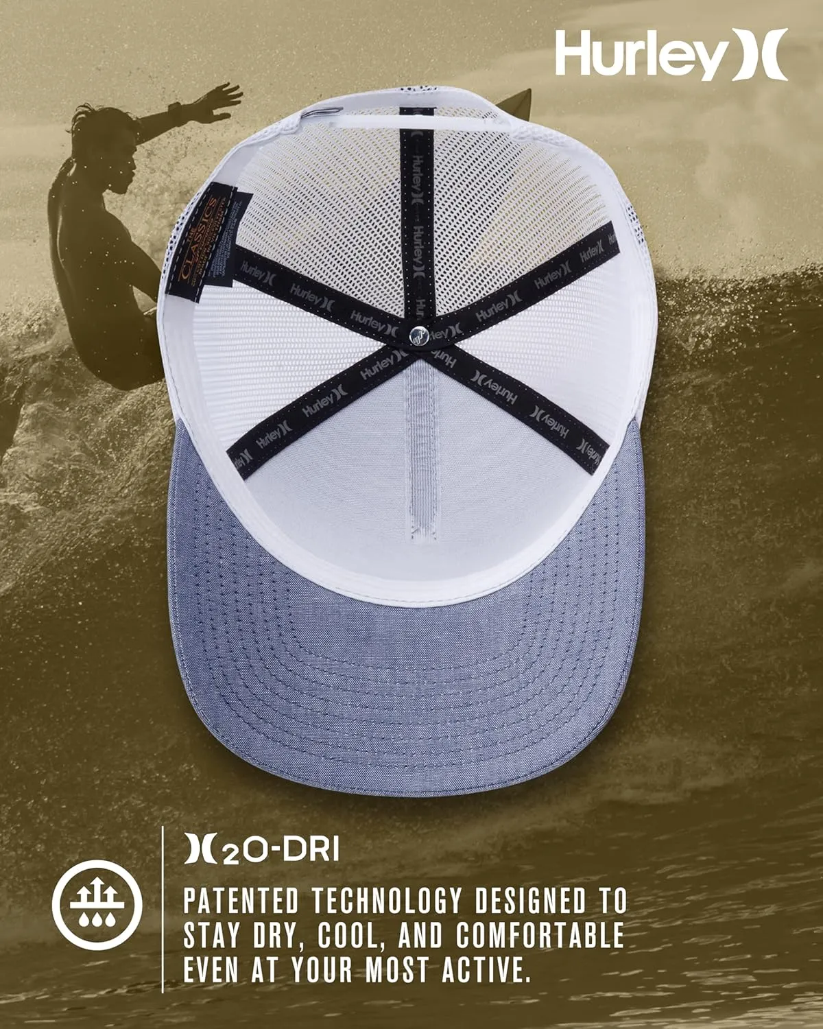 Hurley Men's Trucker Hat - Lightweight Breathable Poly Mesh Back Curved Bill Baseball Cap with Adjustable Snap Closure