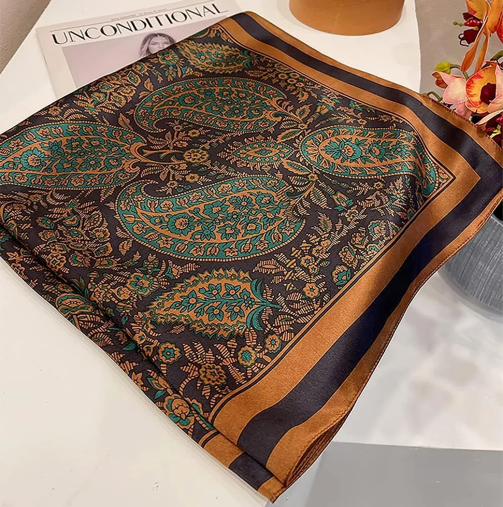 JERLA 100% Pure Mulberry Silk Square Scarf for Hair-27''x27'' Women Men Natural Silk Neckerchief Headscarf