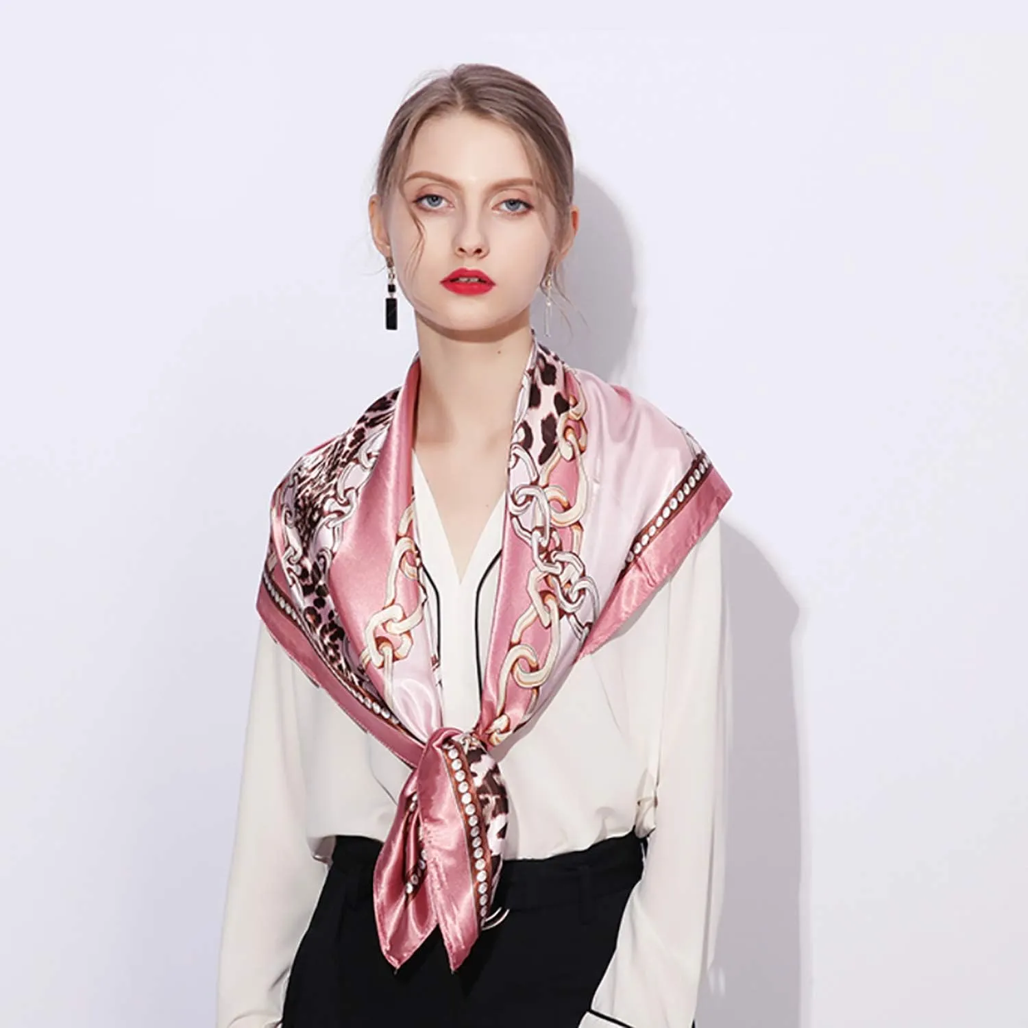 JERLA Women's satin square silk like scarf Fashion pattern large hair scarf wrap headscarf 35" x 35"