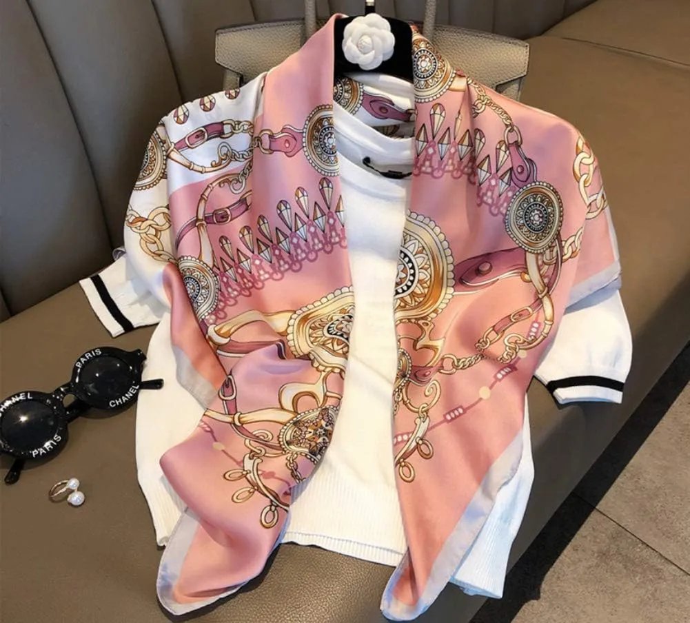 JERLA Women's satin square silk like scarf Fashion pattern large hair scarf wrap headscarf 35" x 35"