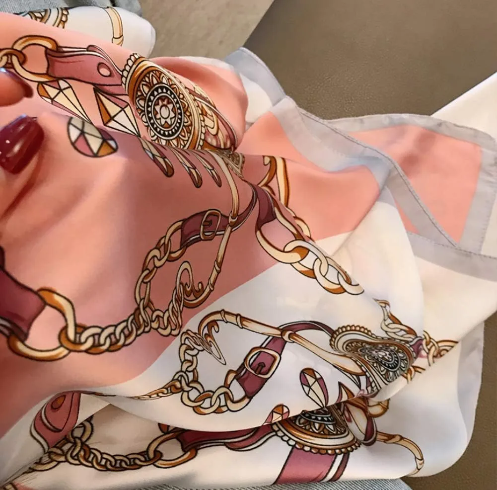 JERLA Women's satin square silk like scarf Fashion pattern large hair scarf wrap headscarf 35" x 35"