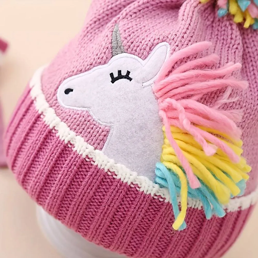 Little Surprise Box Muave Frill Unicorn Winter Cap Beanie & Matching Gloves, 2 pcs set, 3yrs- 8yrs