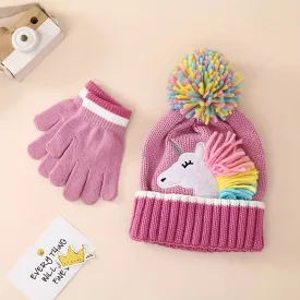 Little Surprise Box Muave Frill Unicorn Winter Cap Beanie & Matching Gloves, 2 pcs set, 3yrs- 8yrs