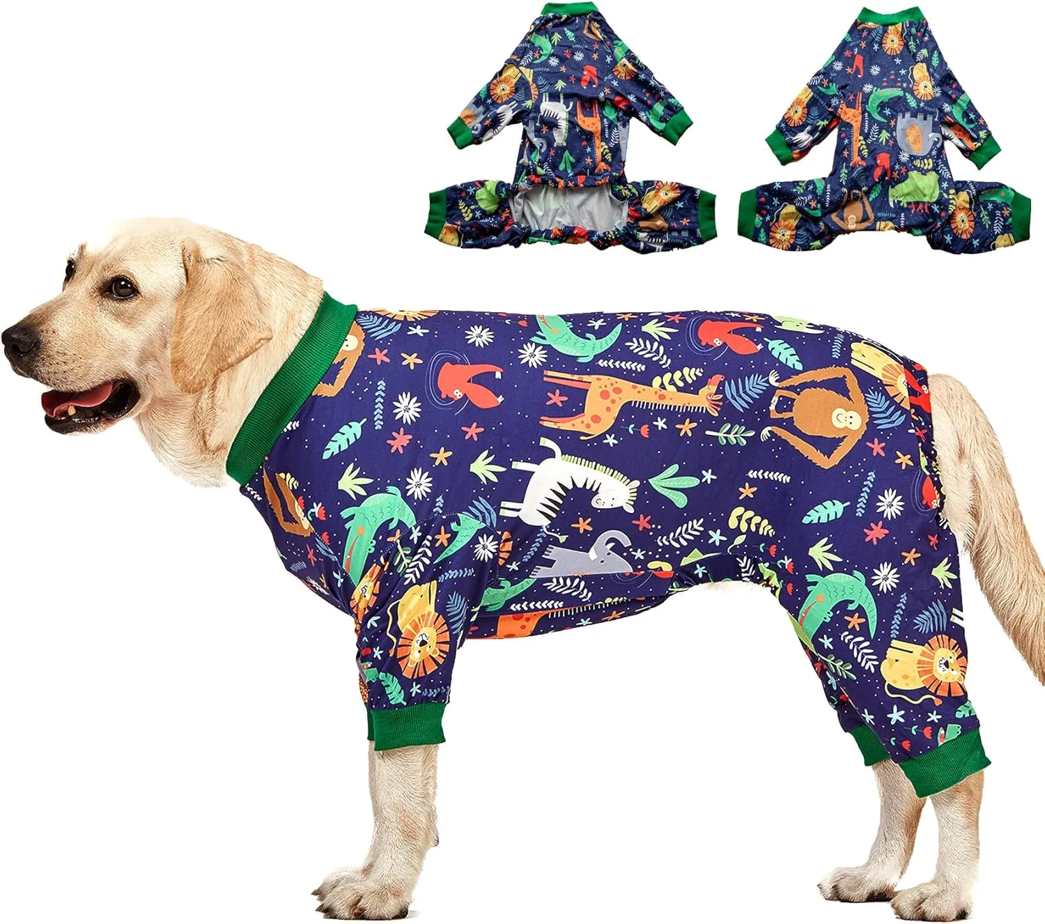 LovinPet Big Dog Outfits, Anti Licking, Dog Wound Care/Surgery Recovery Clothes, Lightweight Stretch Jersey Knit, Animal Kingdom Blue Print, Large Breed Greyhound Pajamas, Pet PJ's/Large