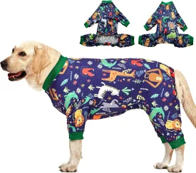 LovinPet Big Dog Outfits, Anti Licking, Dog Wound Care/Surgery Recovery Clothes, Lightweight Stretch Jersey Knit, Animal Kingdom Blue Print, Large Breed Greyhound Pajamas, Pet PJ's/Large