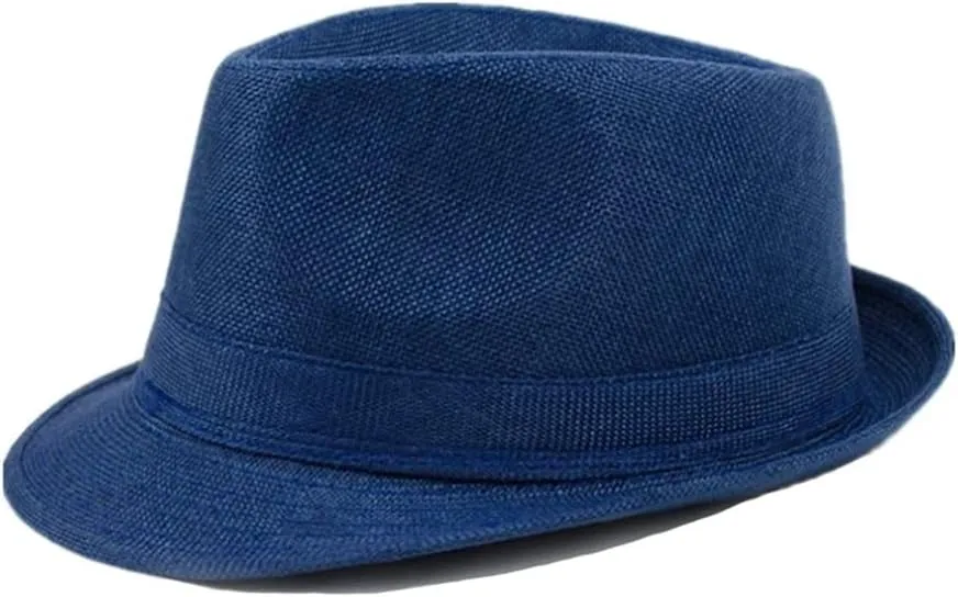 Men Fedora Hats Classic Solid Linen Jazz Cap Male Khaki Brand Spring Plain Outdoor Beach Hat(Gray)