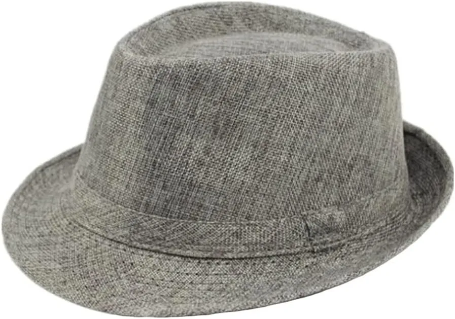 Men Fedora Hats Classic Solid Linen Jazz Cap Male Khaki Brand Spring Plain Outdoor Beach Hat(Gray)