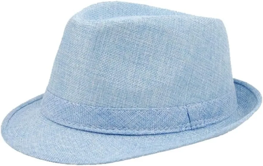 Men Fedora Hats Classic Solid Linen Jazz Cap Male Khaki Brand Spring Plain Outdoor Beach Hat(Gray)