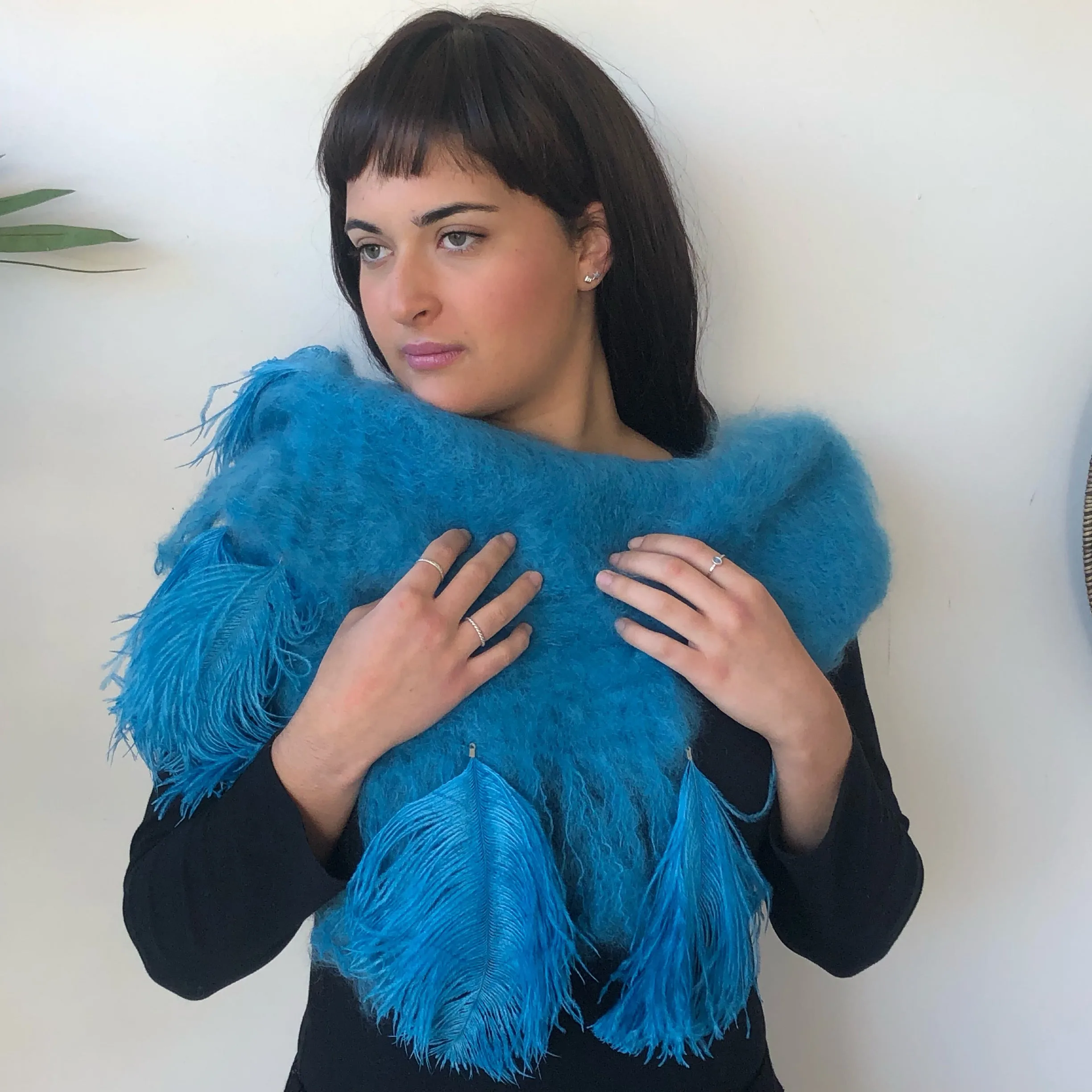 Mohair Scarf with Ostrich Feather