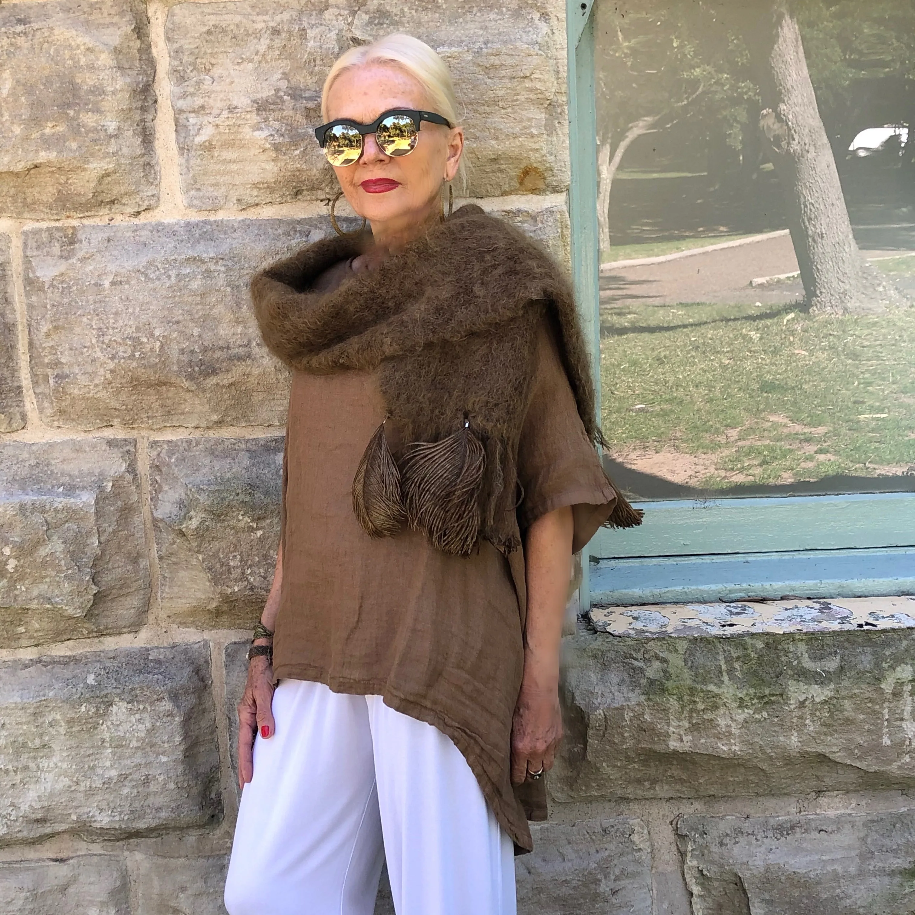 Mohair Scarf with Ostrich Feather