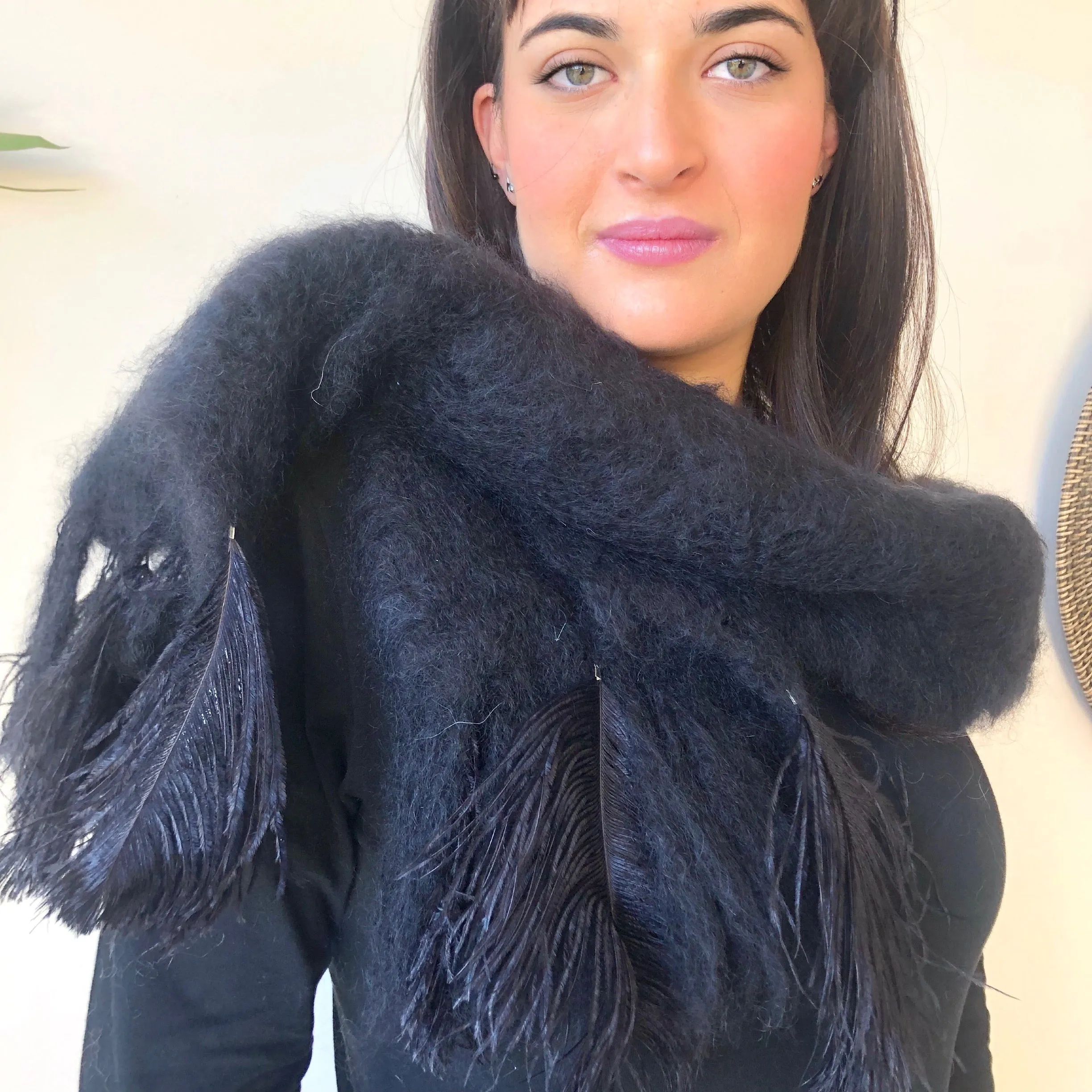 Mohair Scarf with Ostrich Feather