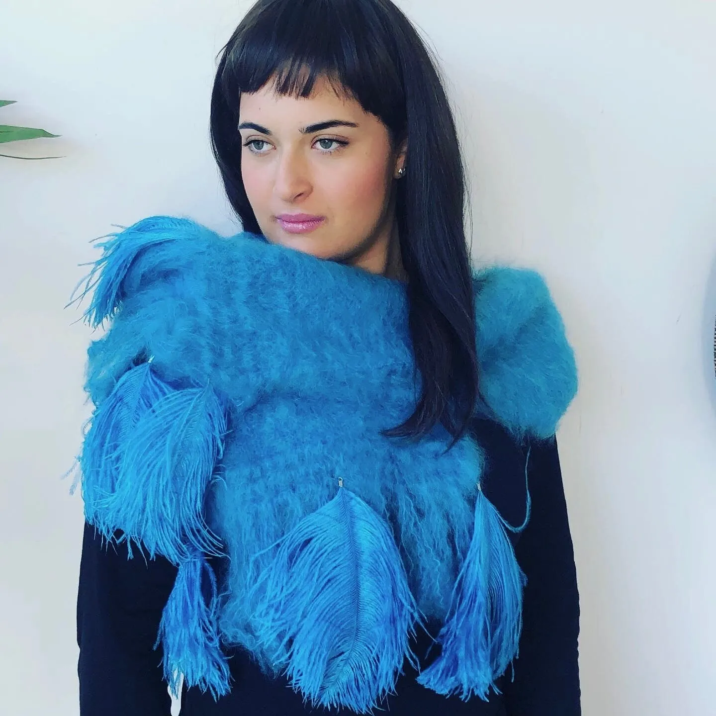 Mohair Scarf with Ostrich Feather