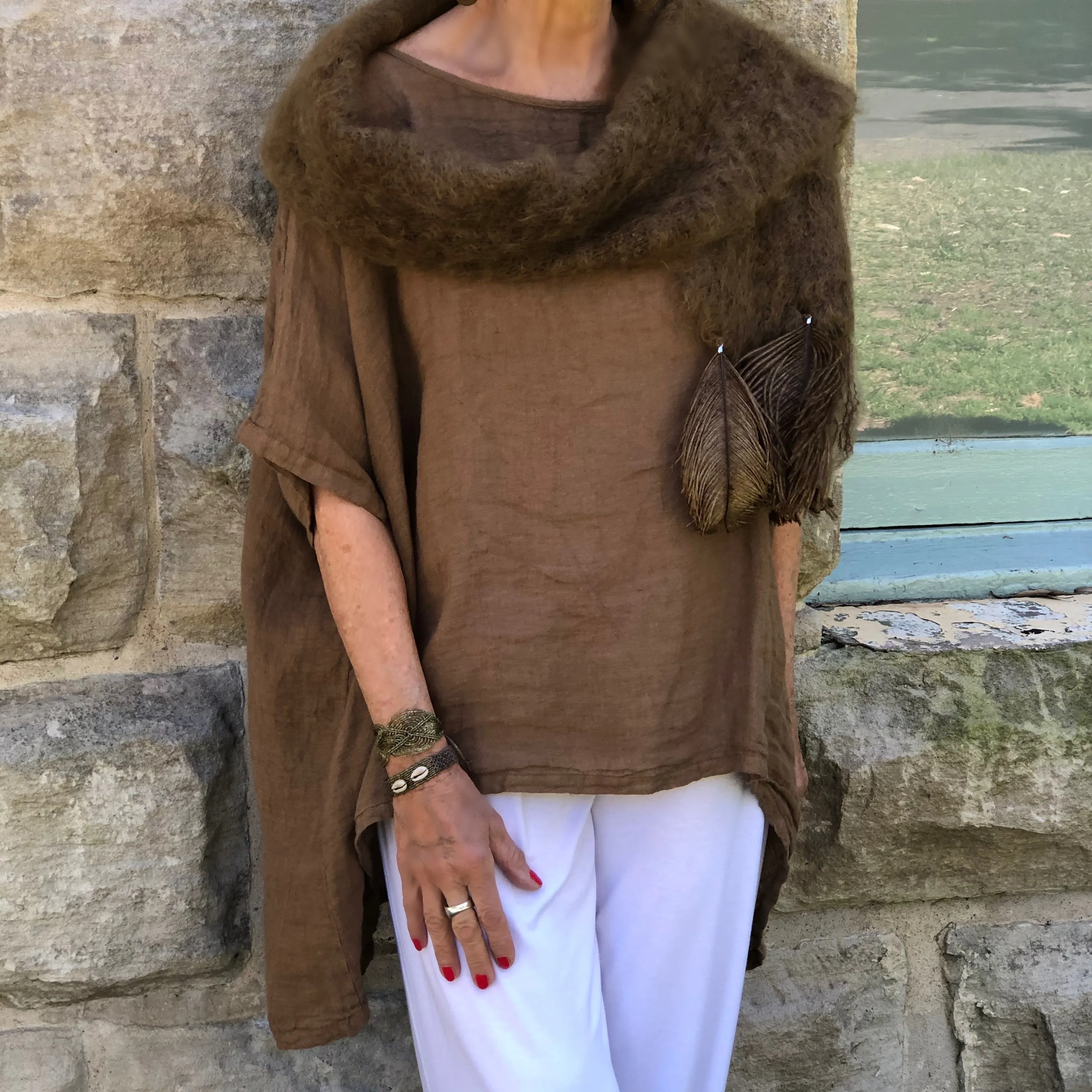 Mohair Scarf with Ostrich Feather