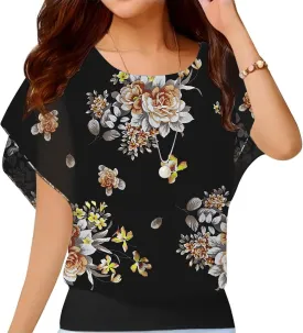 Neineiwu Women's Summer Loose Casual Short Sleeve Chiffon Top T-Shirt Blouse